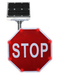 Flashing stop sign, solar stop sign, solar-powered, 30-inch MUTCD compliant for road safety