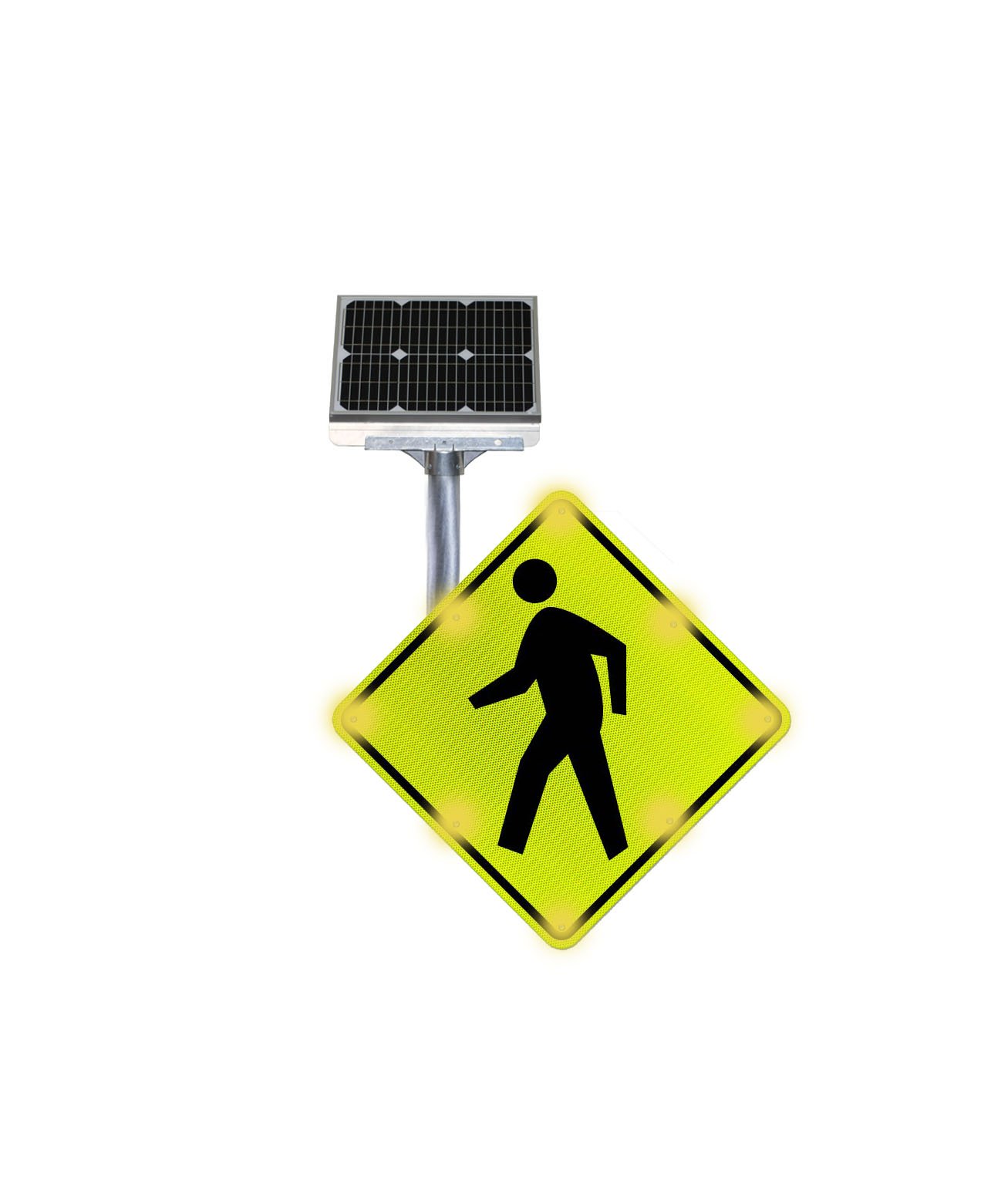 Ped crossing sign with LED flashing lights for crosswalk safety