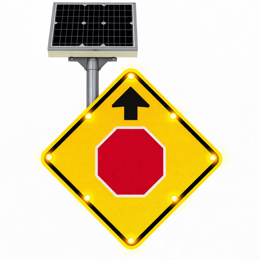 Flashing solar LED stop ahead warning sign W3-1 MUTCD